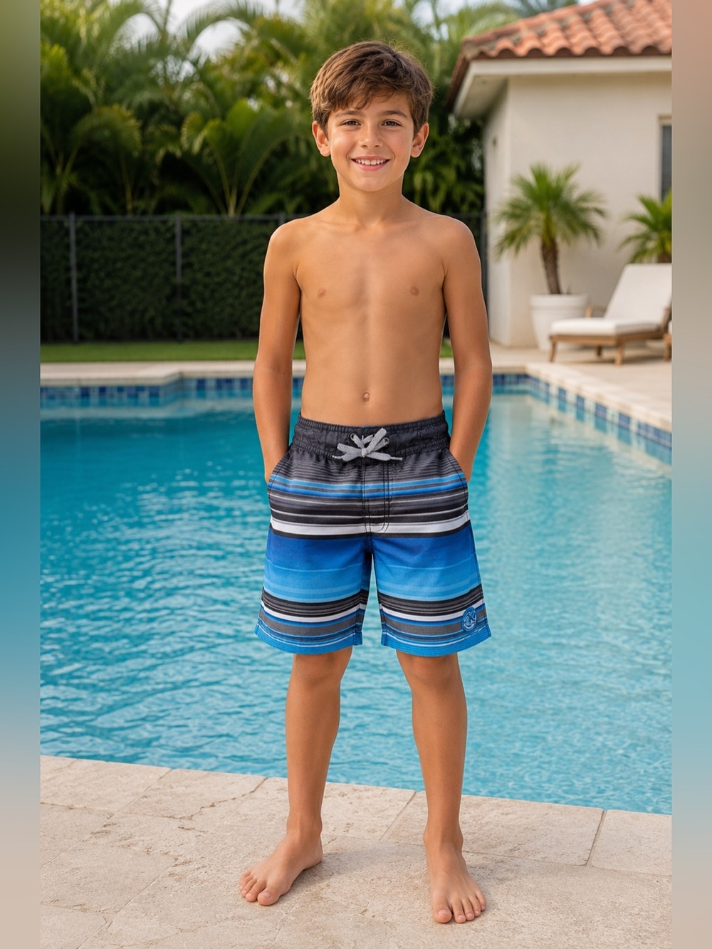 ZeroXposur Multi-Stripe Board Shorts Swim Trunks - Size Boys S (8)